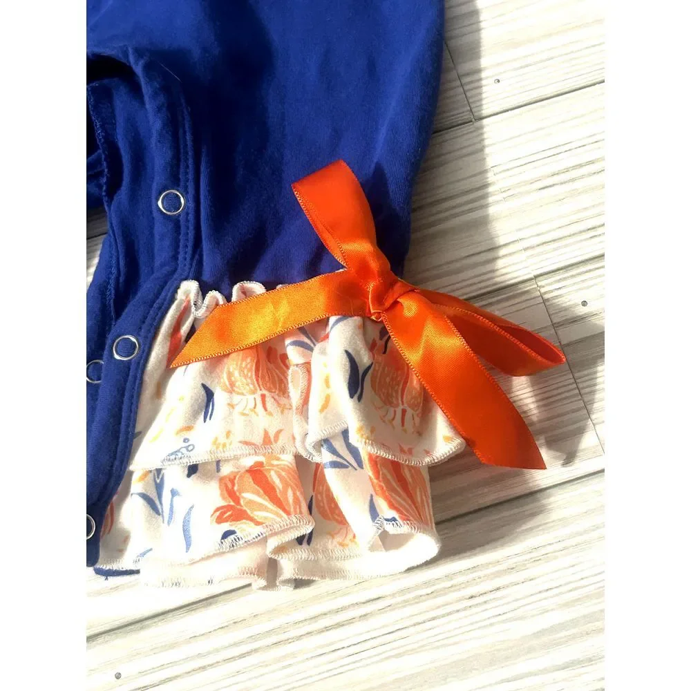 marie nicole clothing ruffle romper Florida floral orange blue Gators 3-6 months